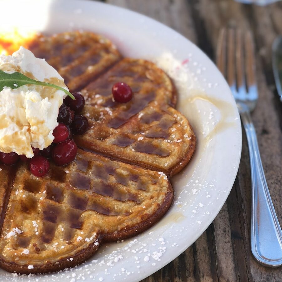 selective focus photography of belgian waffle on plate